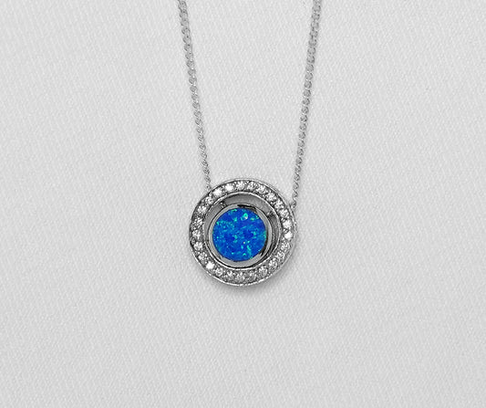 Sterling Silver Circle of Life Pendant with Crushed Opal and Cubic Zirconias