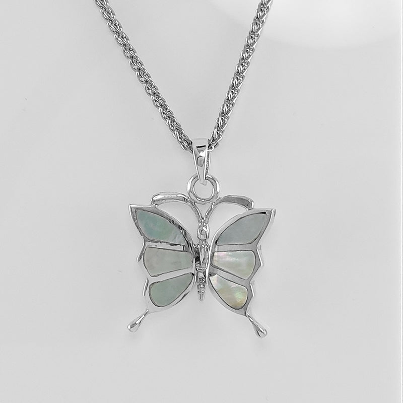 Sterling Silver Mother of Pearl Butterfly Pendant 
