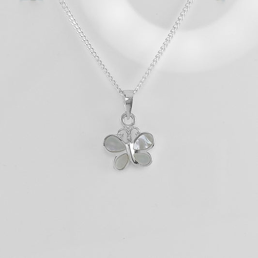 Sterling Silver Mother of Pearl Butterfly Pendant 