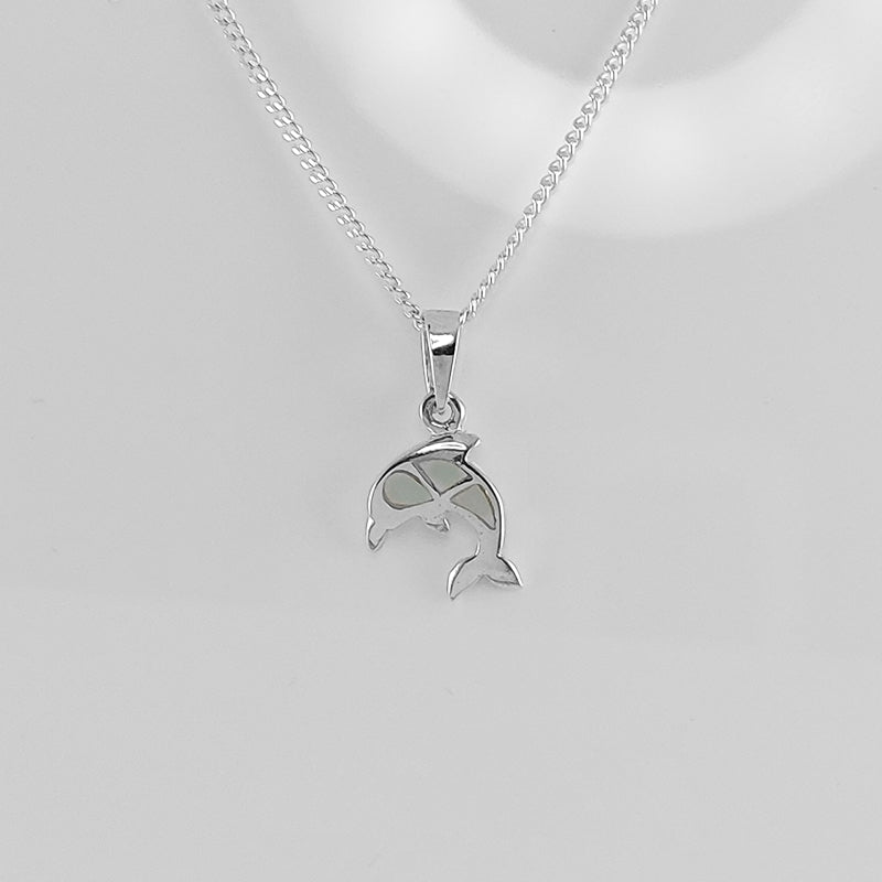Sterling Silver Dolphin Pendant with Mother of Pearl Inlay