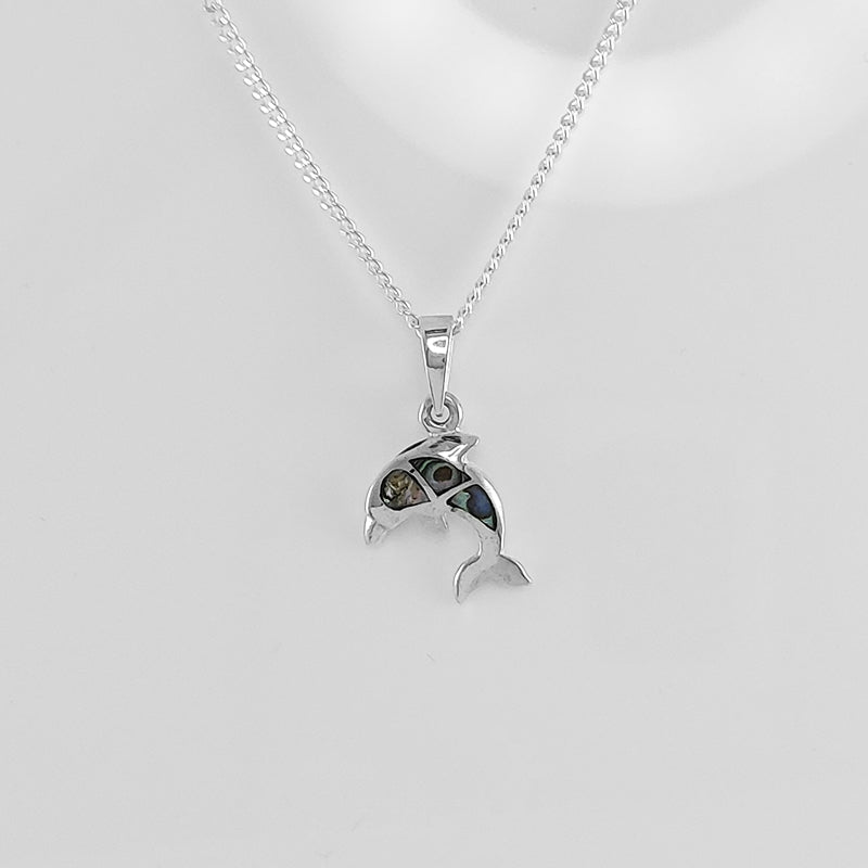 Sterling Silver Dolphin Pendant with Powershell Inlay