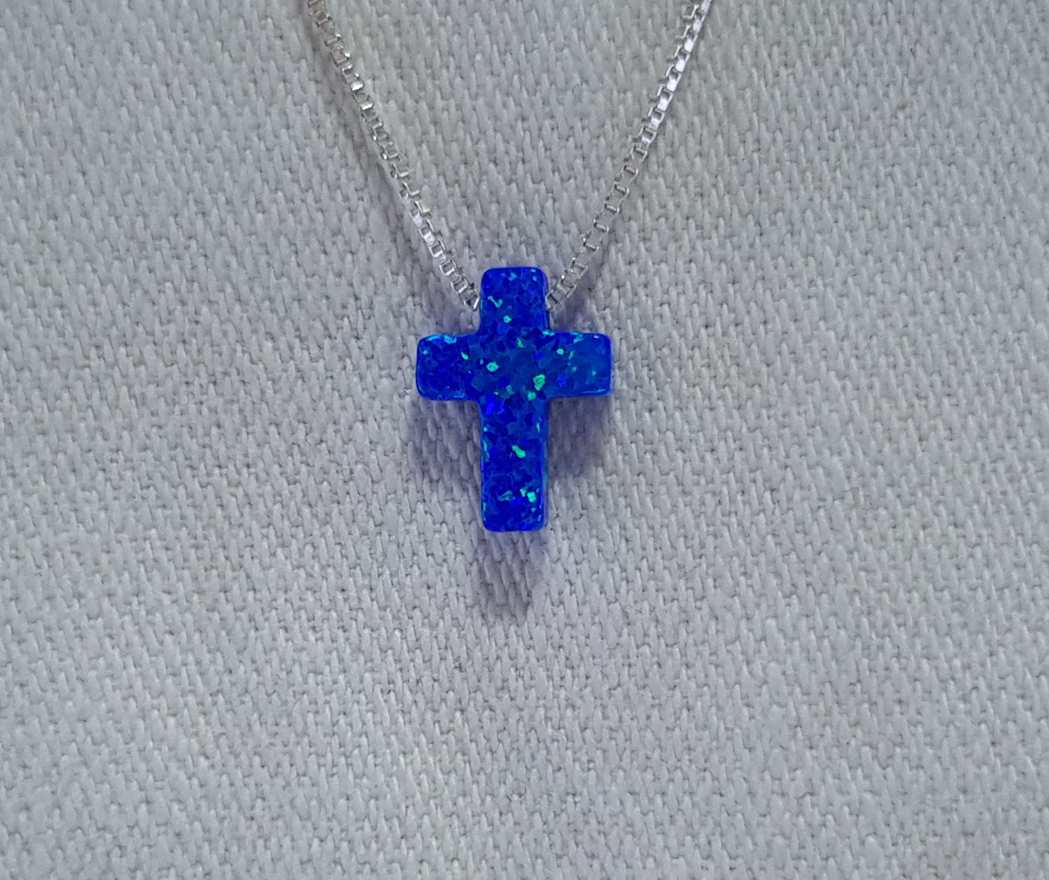 Crushed Opal Cross Necklace - Sterling Silver 