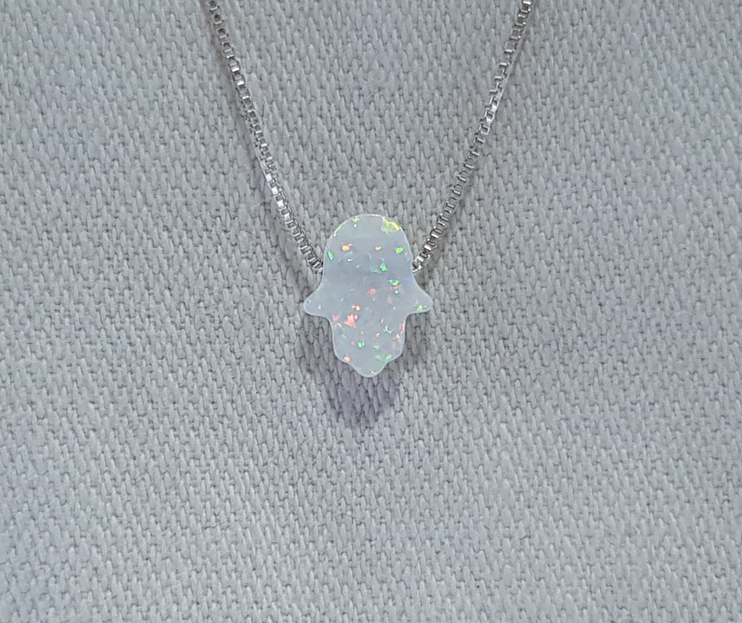 White Crushed Opal Hamsa Hand - Sterling Silver