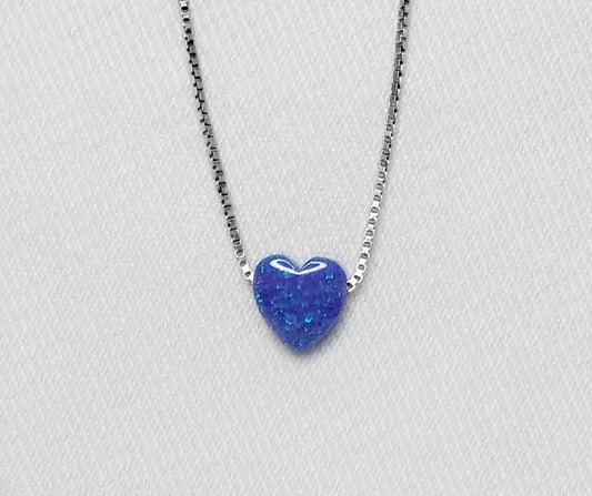 Sterling Silver Opal Heart Necklace with Purple Crushed Opal