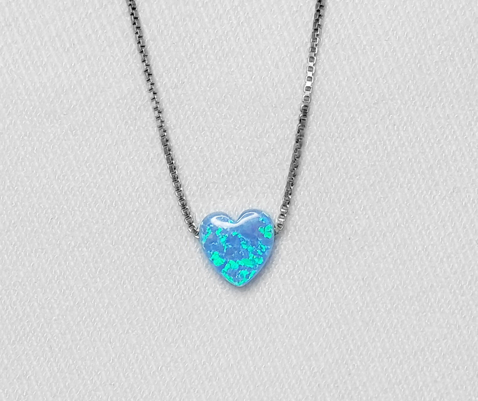Sterling Silver Crushed Opal Heart Necklace