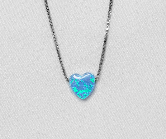 Sterling Silver Crushed Opal Heart Necklace