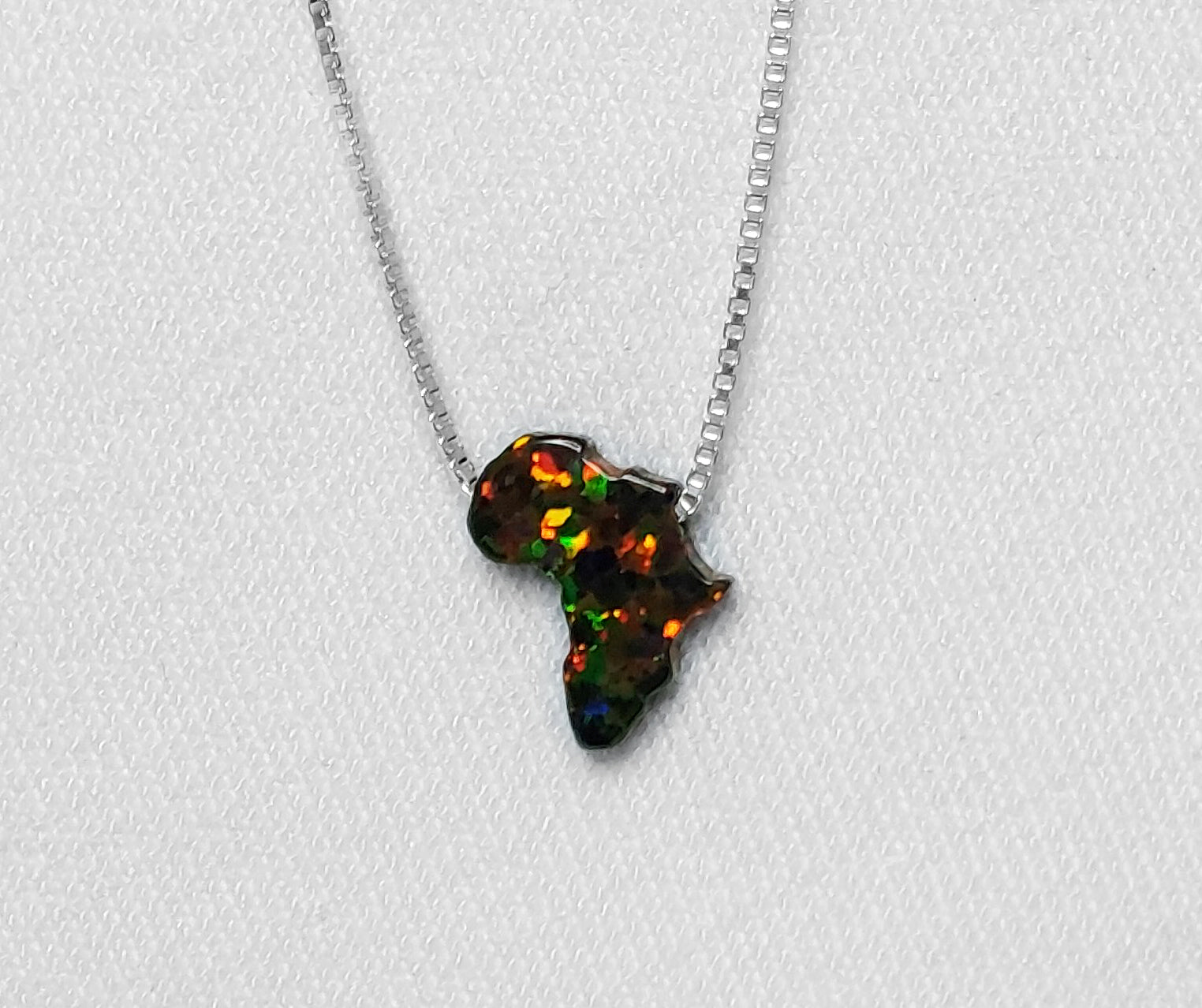 Black Opal Africa Necklace with a Sterling Silver Chain