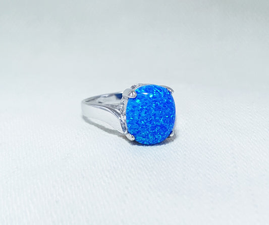 Sterling Silver Ring with Crushed Opal Inlay 