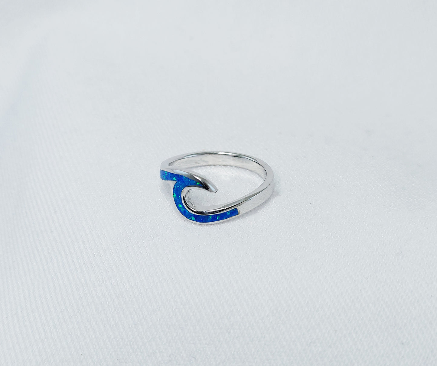 Sterling Silver Blue Crushed Opal Wave Ring