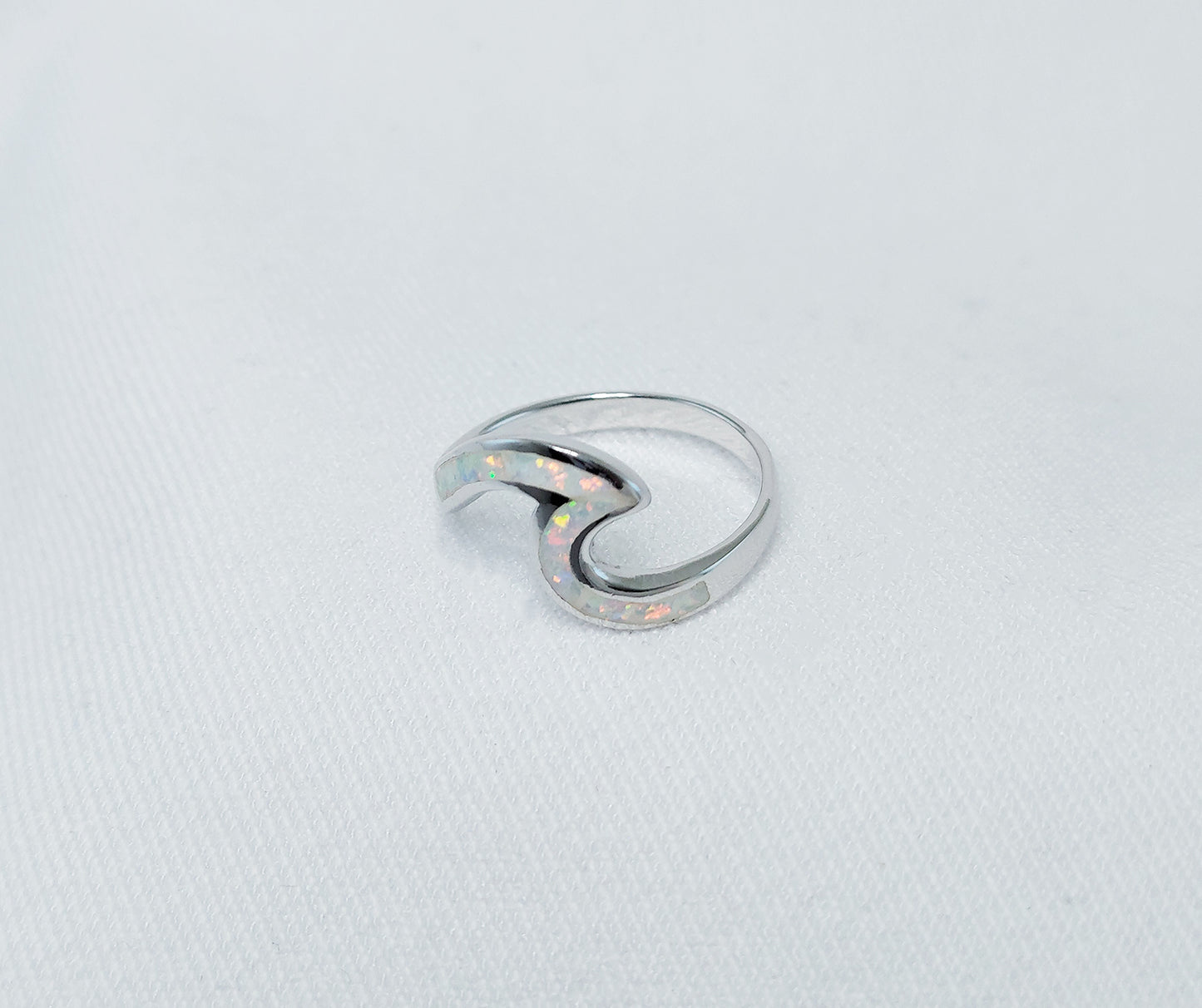 Sterling Silver White Crushed Opal Ring  - Wave Design