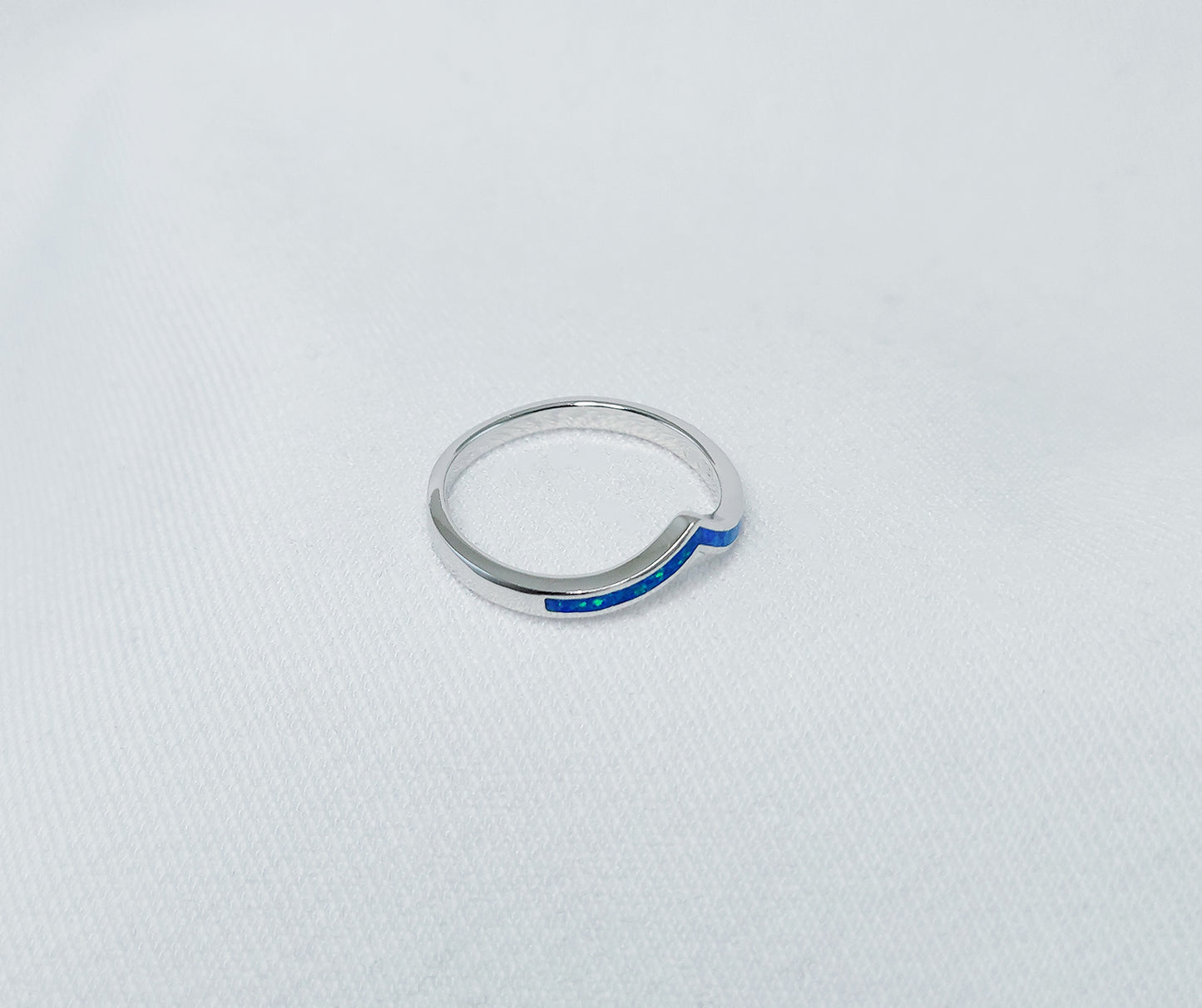 Sterling Silver Blue Crushed Opal Wishbone Ring