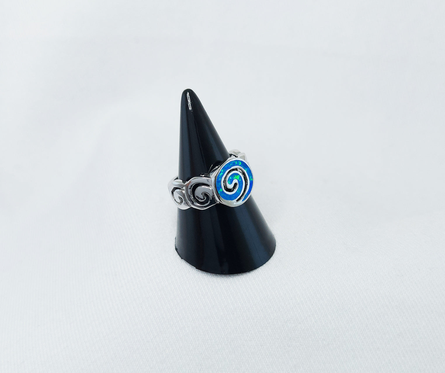 Sterling Silver Blue Crushed Opal Spiral Ring