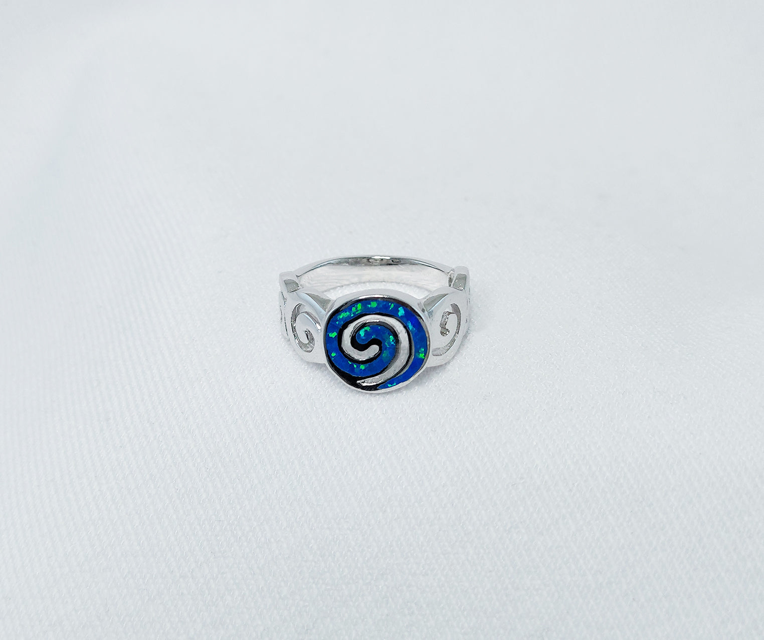 Sterling Silver Blue crushed opal Spiral ring