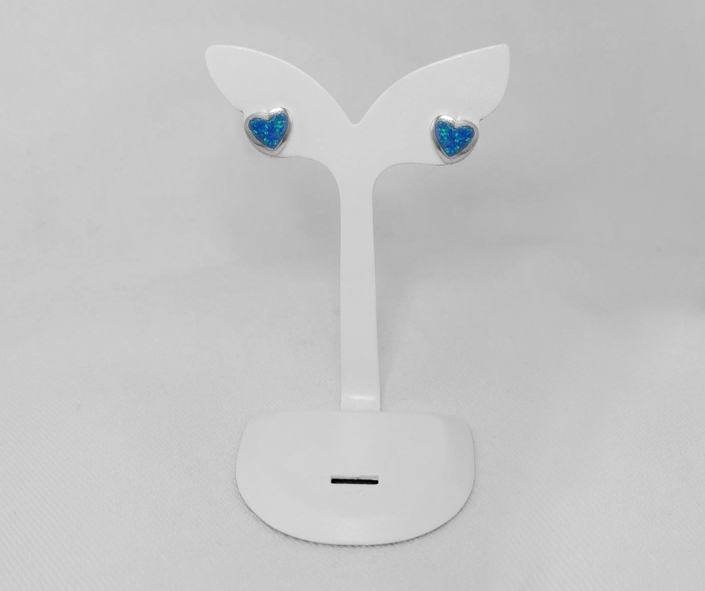Blue Crushed Opal Heart Studs - Sterling Silver