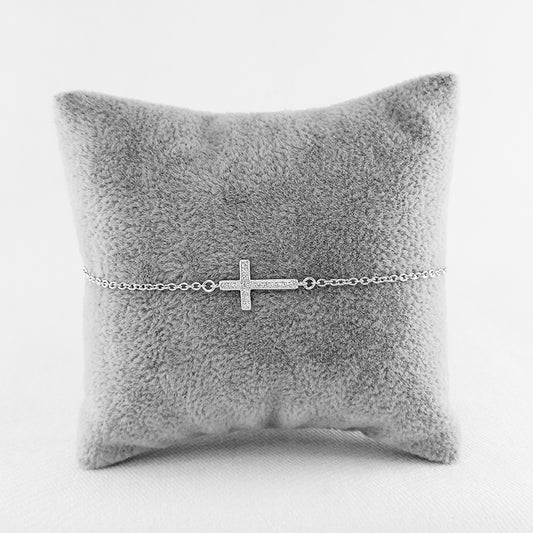 Sterling Silver Cross Bracelet with Cubic Zirconia Stones