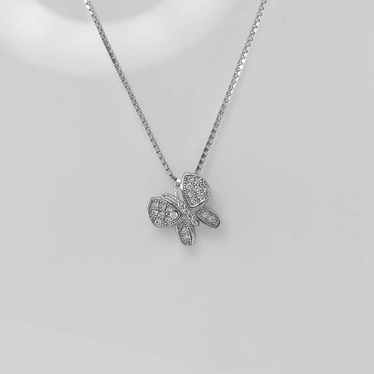 Sterling Silver Butterfly Necklace with Cubic Zirconia Stones