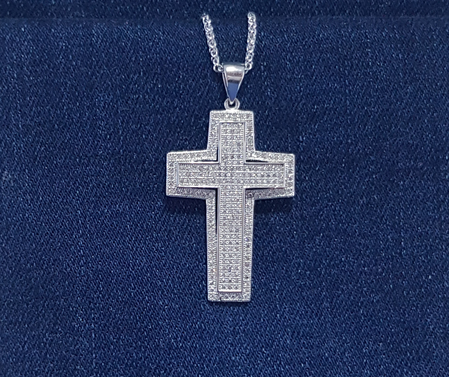 Sterling silver cross with cubic zirconia stones - extra large and bold