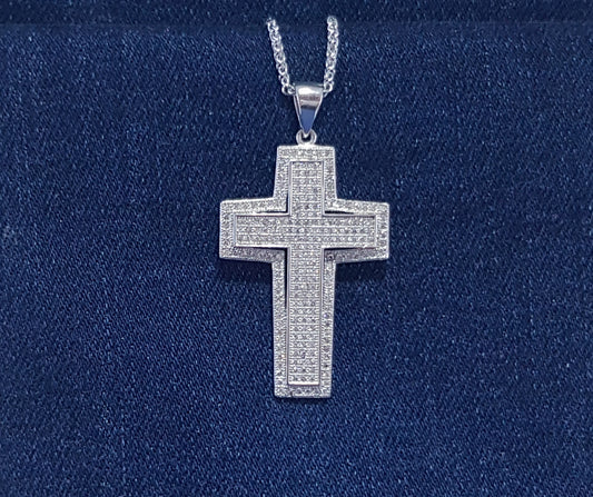Sterling silver cross with cubic zirconia stones - extra large and bold