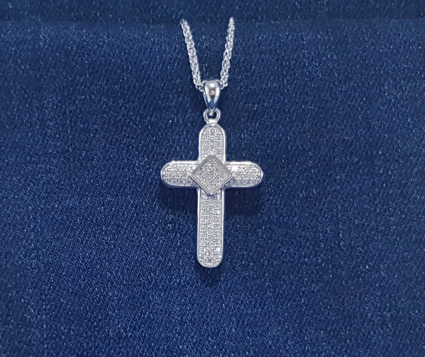 Sterling silver cross with cubic zirconia stones - rounded edges