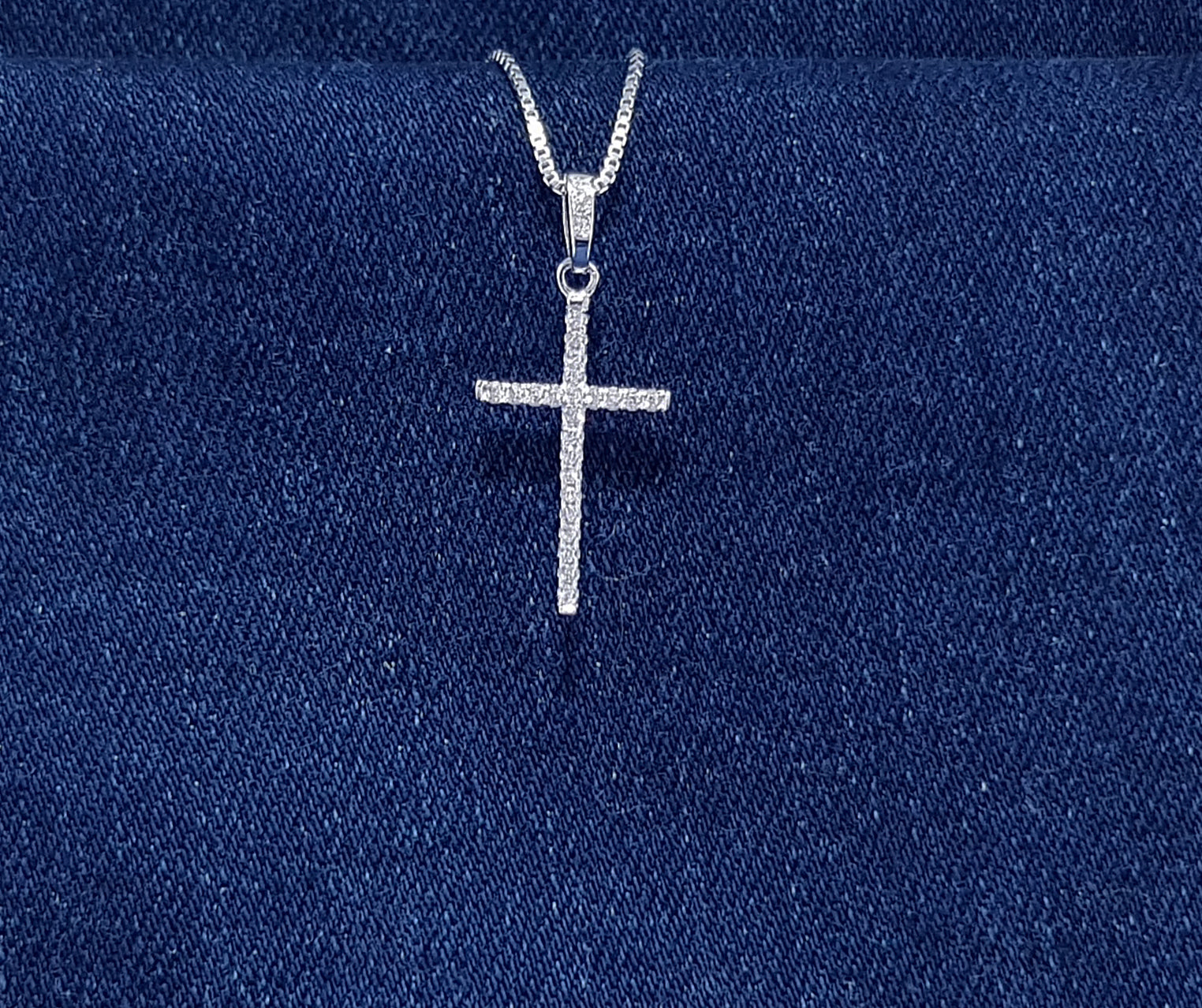 Sterling silver cross with cubic zirconia stones - fine cross