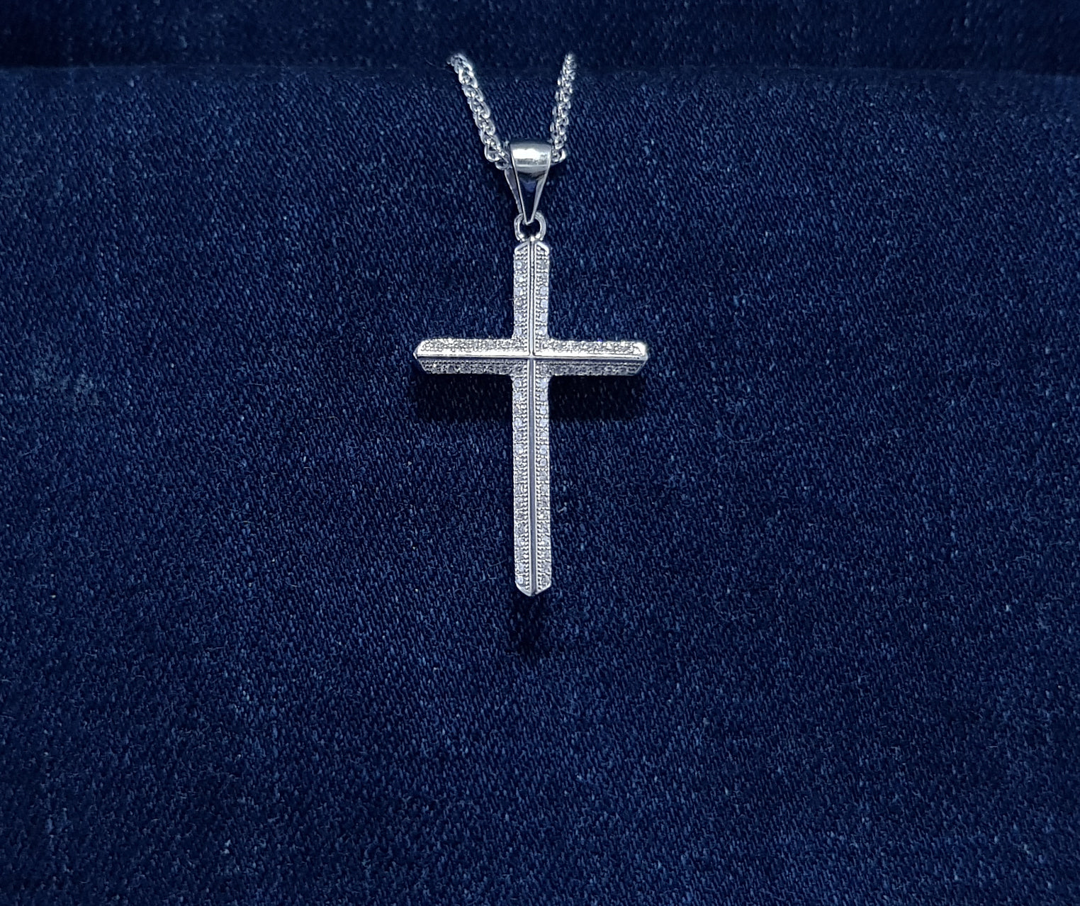 Large Sterling Silver Cross with Cubic Zirconia Stones