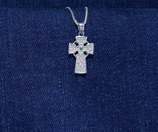 Sterling Silver Celtic Cross with Cubic Zirconia Stones 