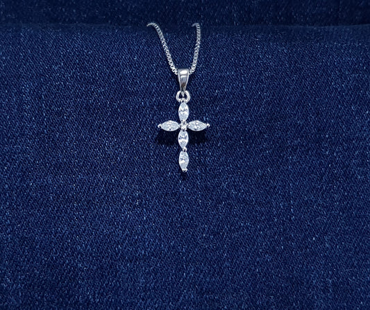 Small Sterling Silver Cross with Cubic Zirconia Stones