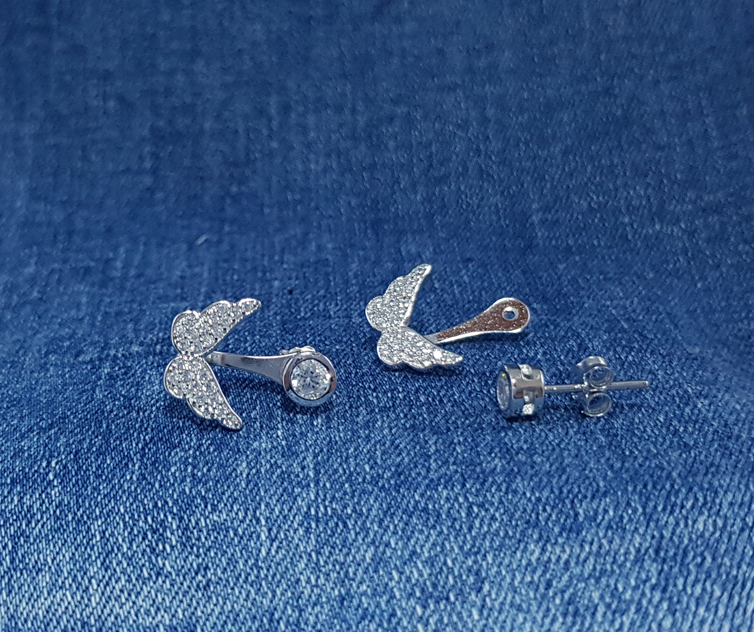 Sterling silver butterfly drop earrings - Silver Image Jewellery