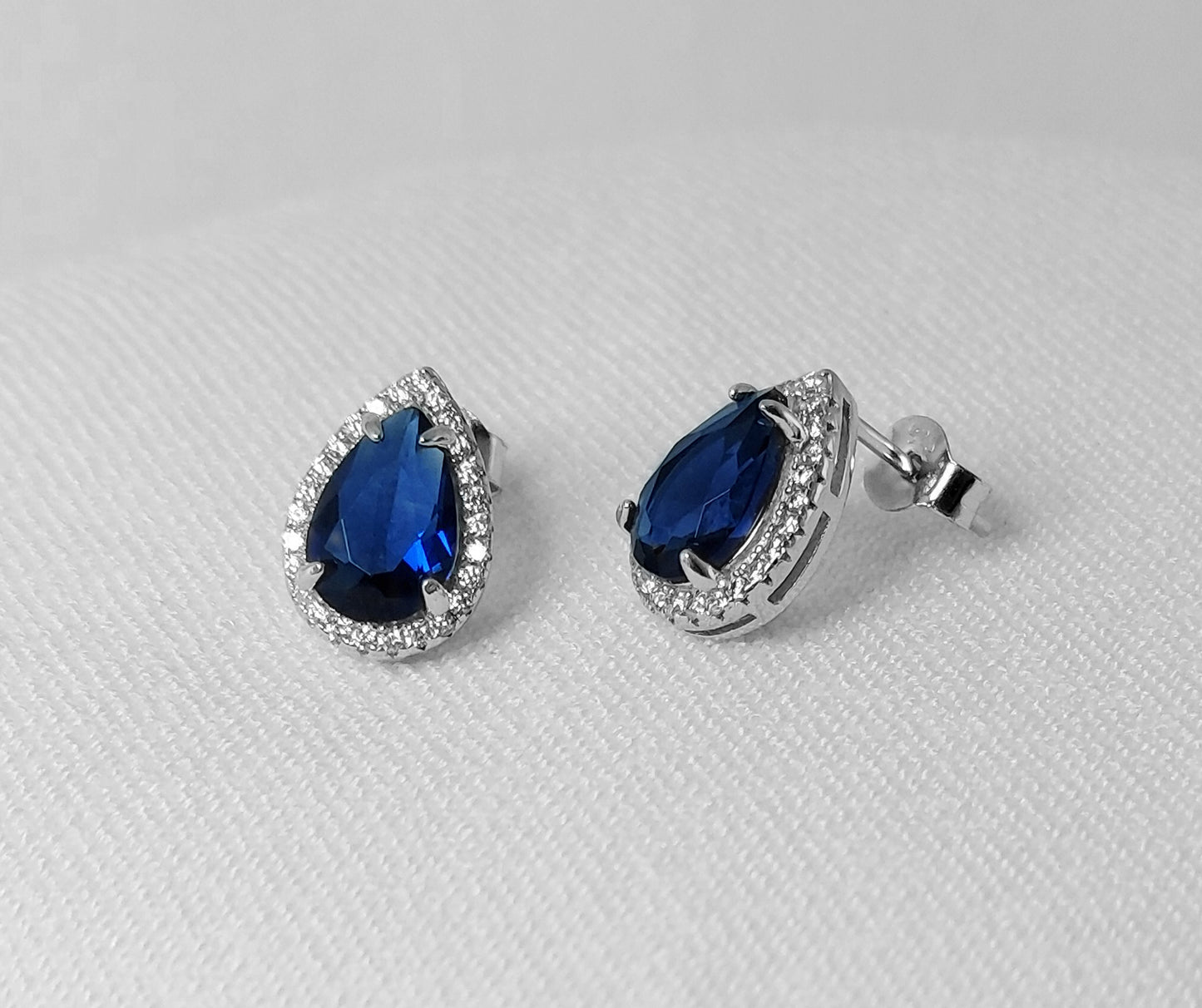 Sterling Silver Earrings with a Deep Blue Cubic Zirconia