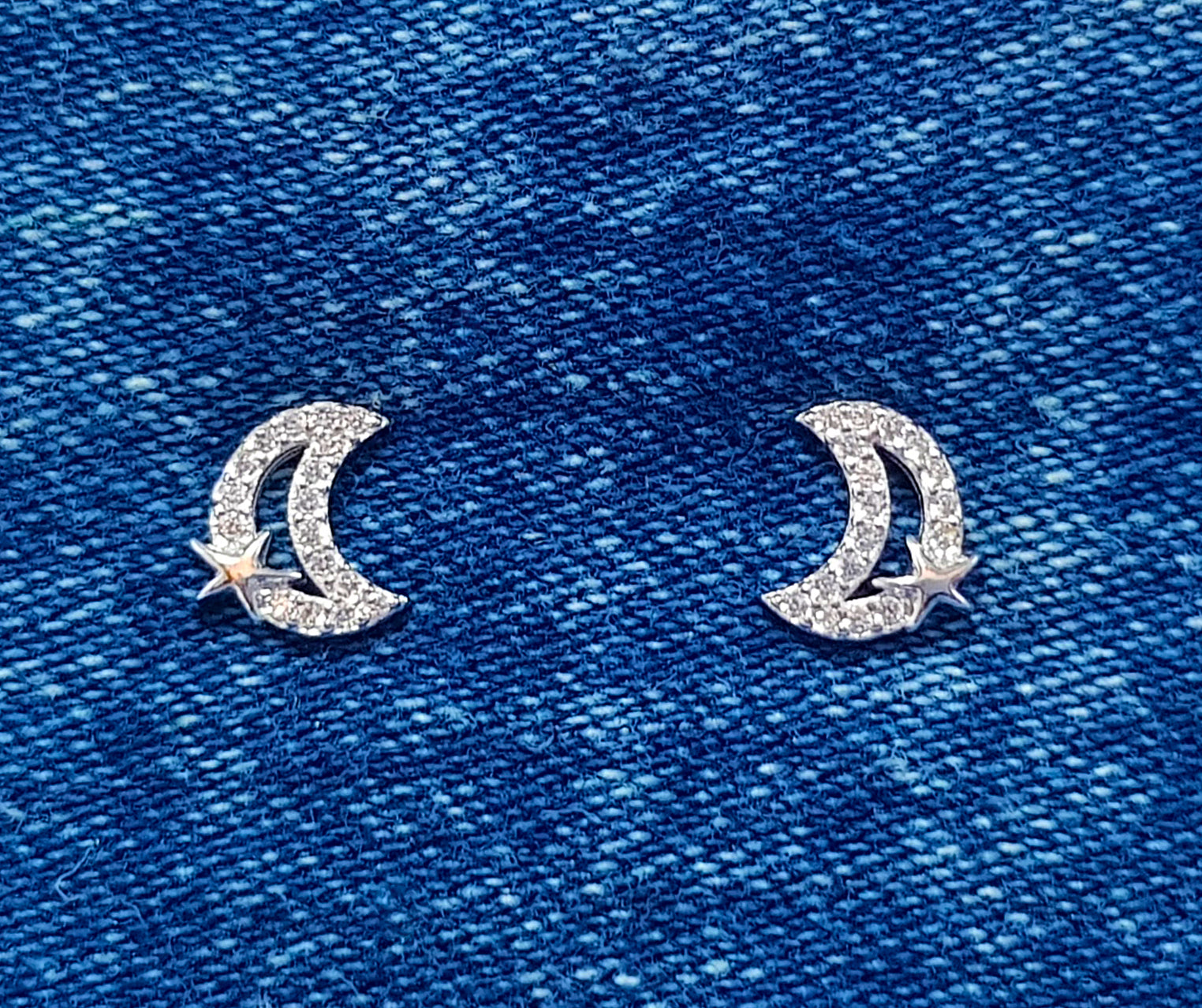 Cubic Zirconia moon and star Studs set in Sterling Silver 