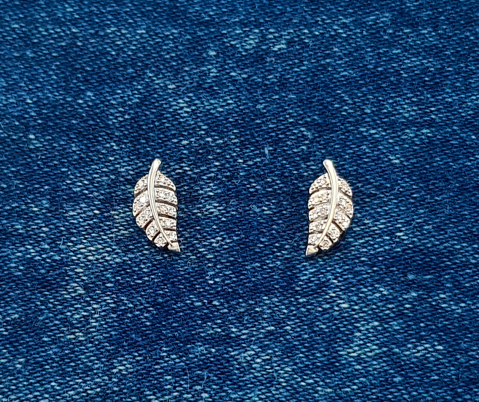 Cubic Zirconia Leaf Studs set in Sterling Silver 