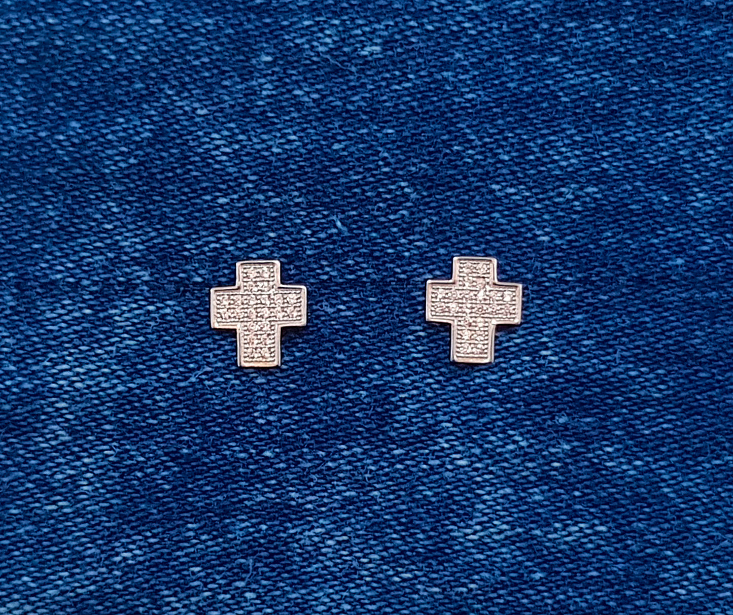 Cubic Zirconia Cross Studs set in Sterling Silver 