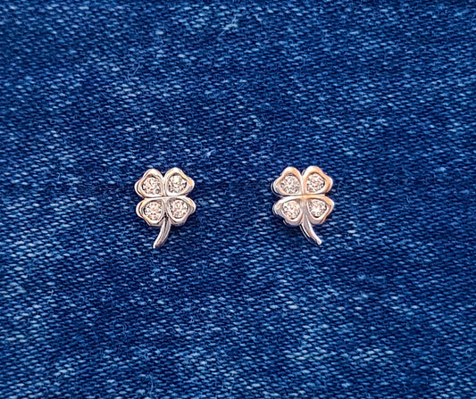 Cubic Zirconia Four Leaf Clover Studs set in Sterling Silver 
