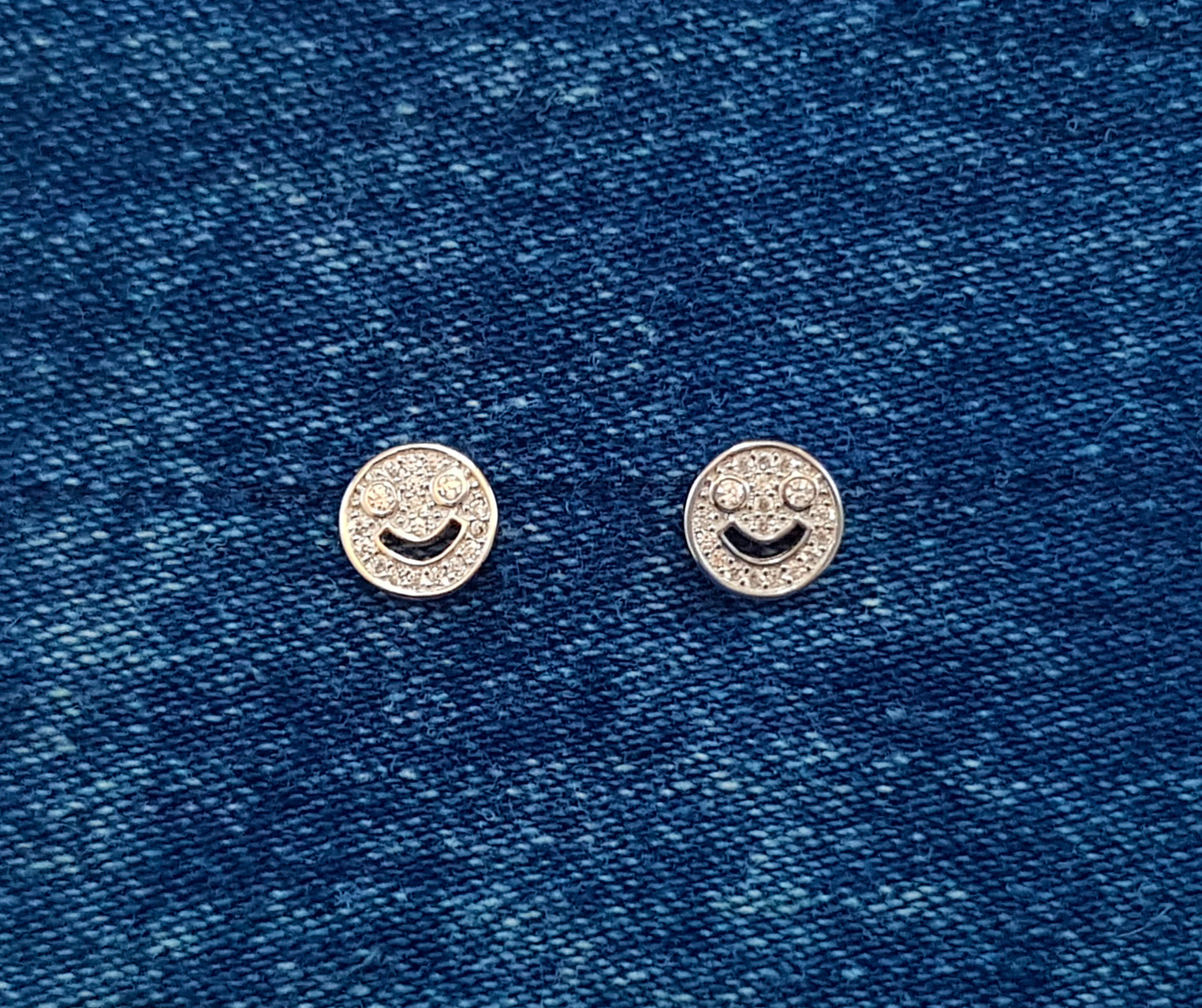 Cubic Zirconia Smiley Face Studs set in Sterling Silver 