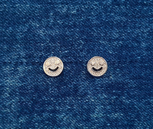 Cubic Zirconia Smiley Face Studs set in Sterling Silver 