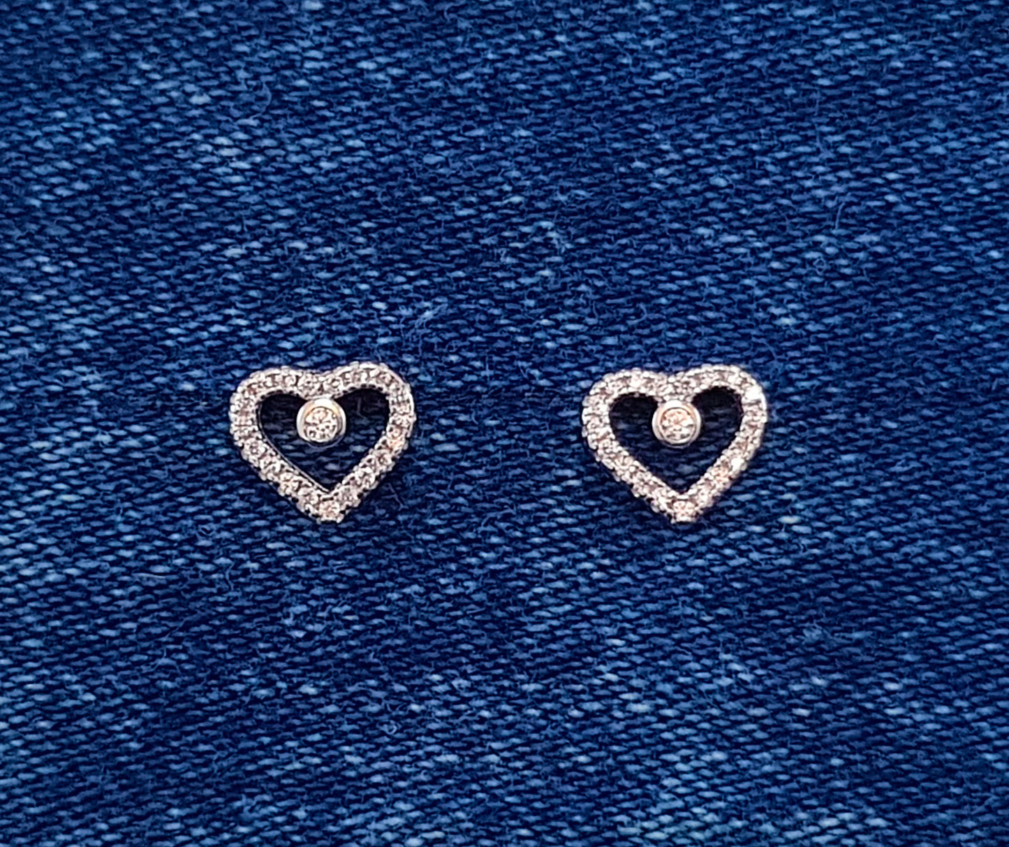 Cubic Zirconia Heart Studs set in Sterling Silver 