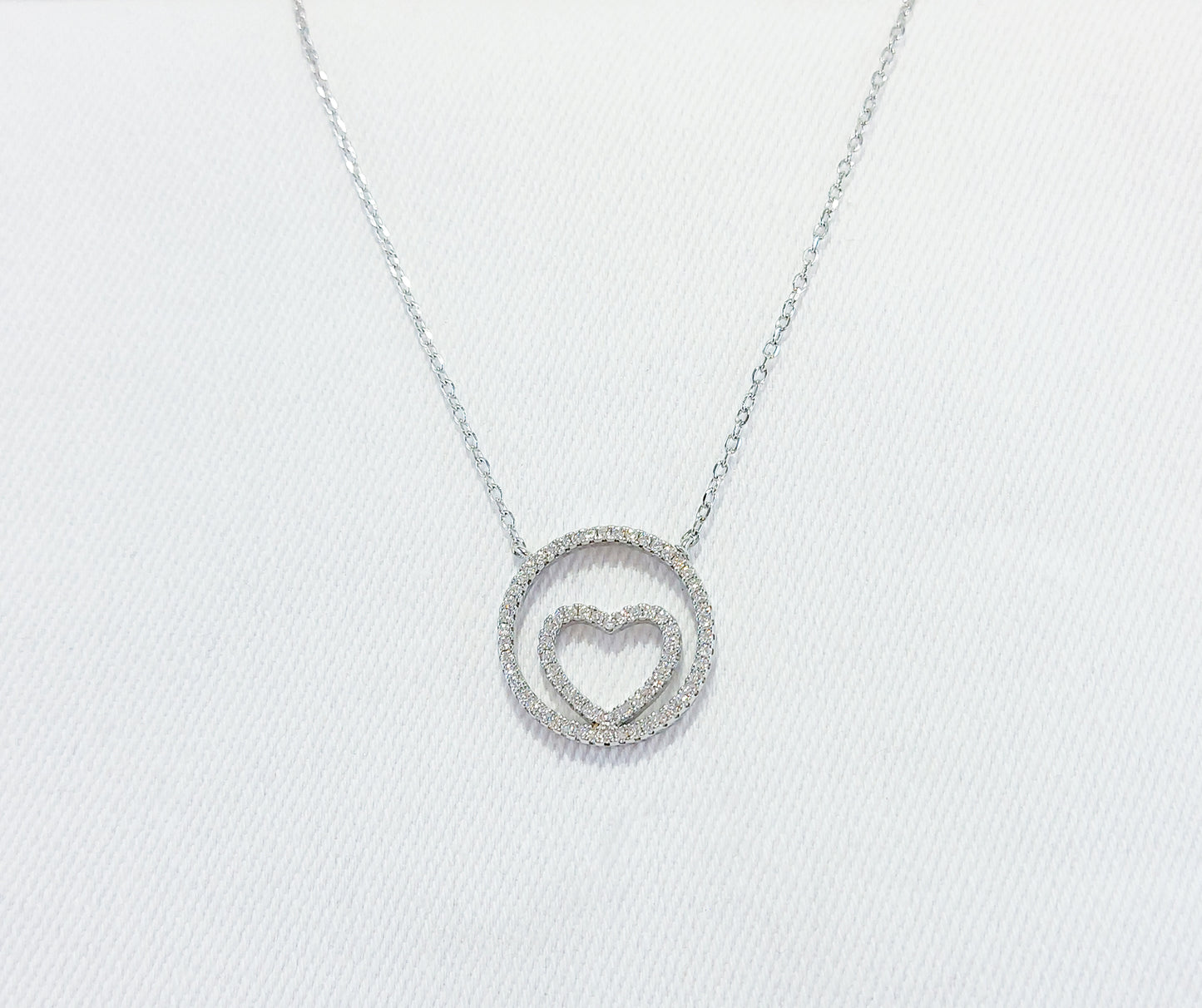 Sterling Silver Heart and Circle of Life Necklace with Cubic Zirconia Stones