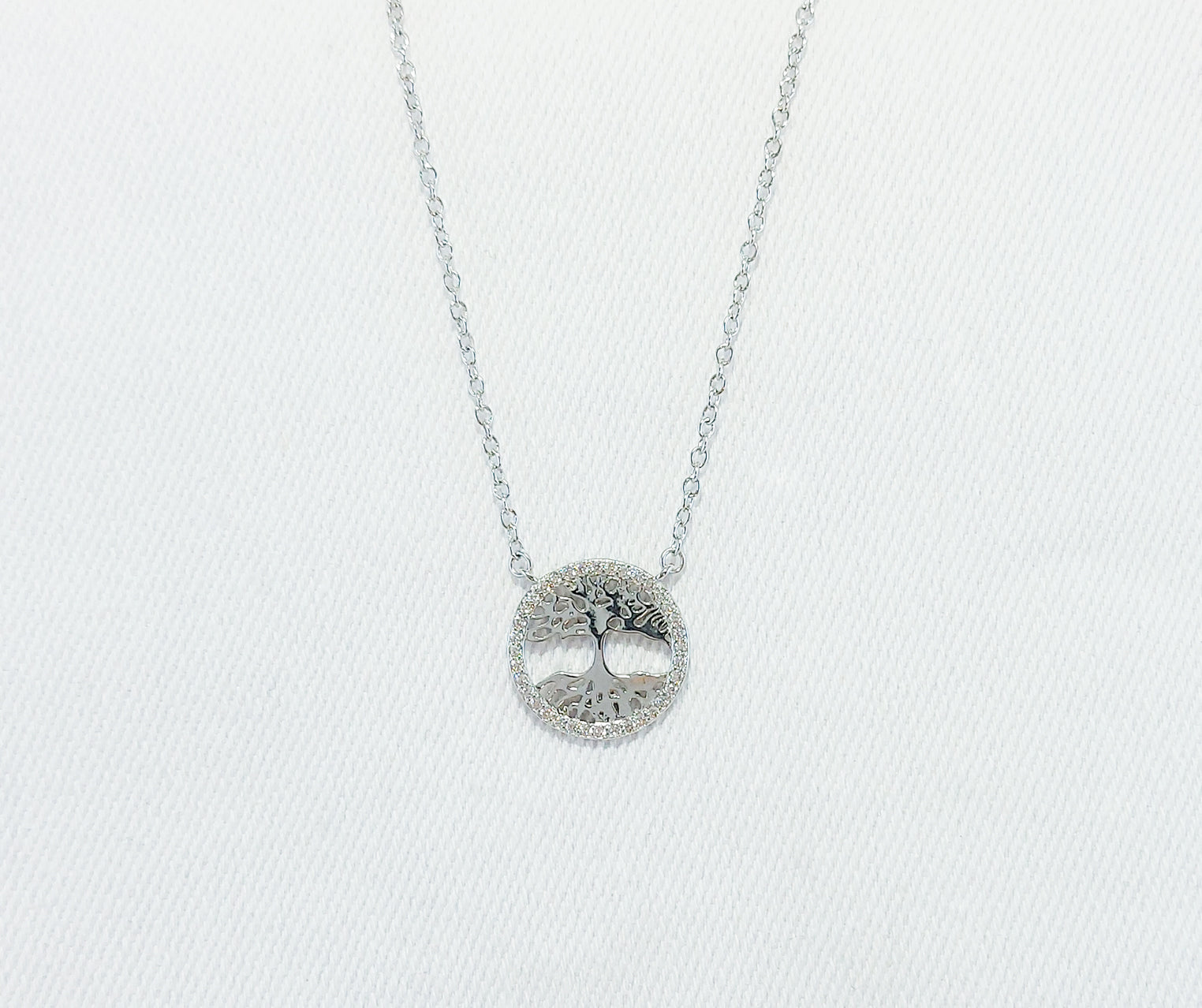 Sterling Silver Tree of Life Necklace with Cubic Zirconia Stones
