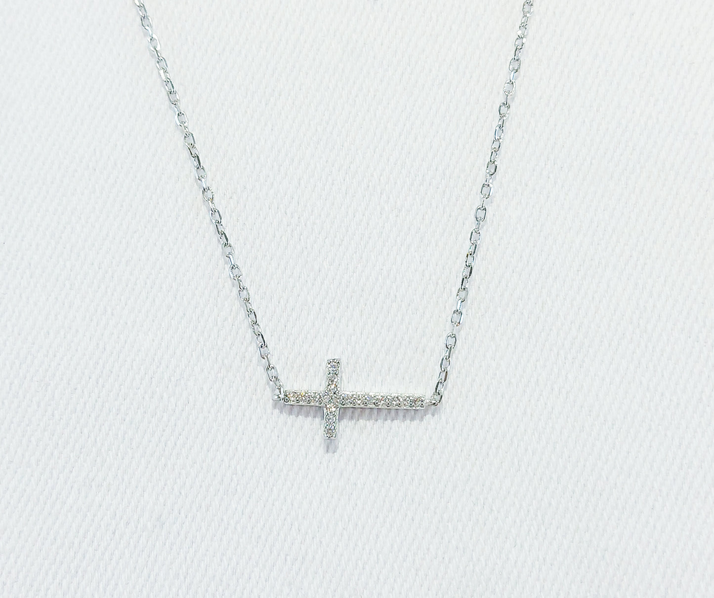 Sterling Silver Cross Necklace with Cubic Zirconia Stones