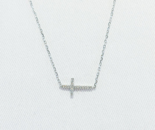 Sterling Silver Cross Necklace with Cubic Zirconia Stones