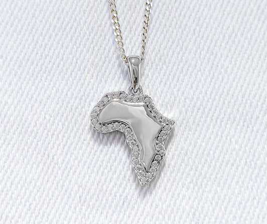 Sterling Silver Africa Pendant with Cubic Stones