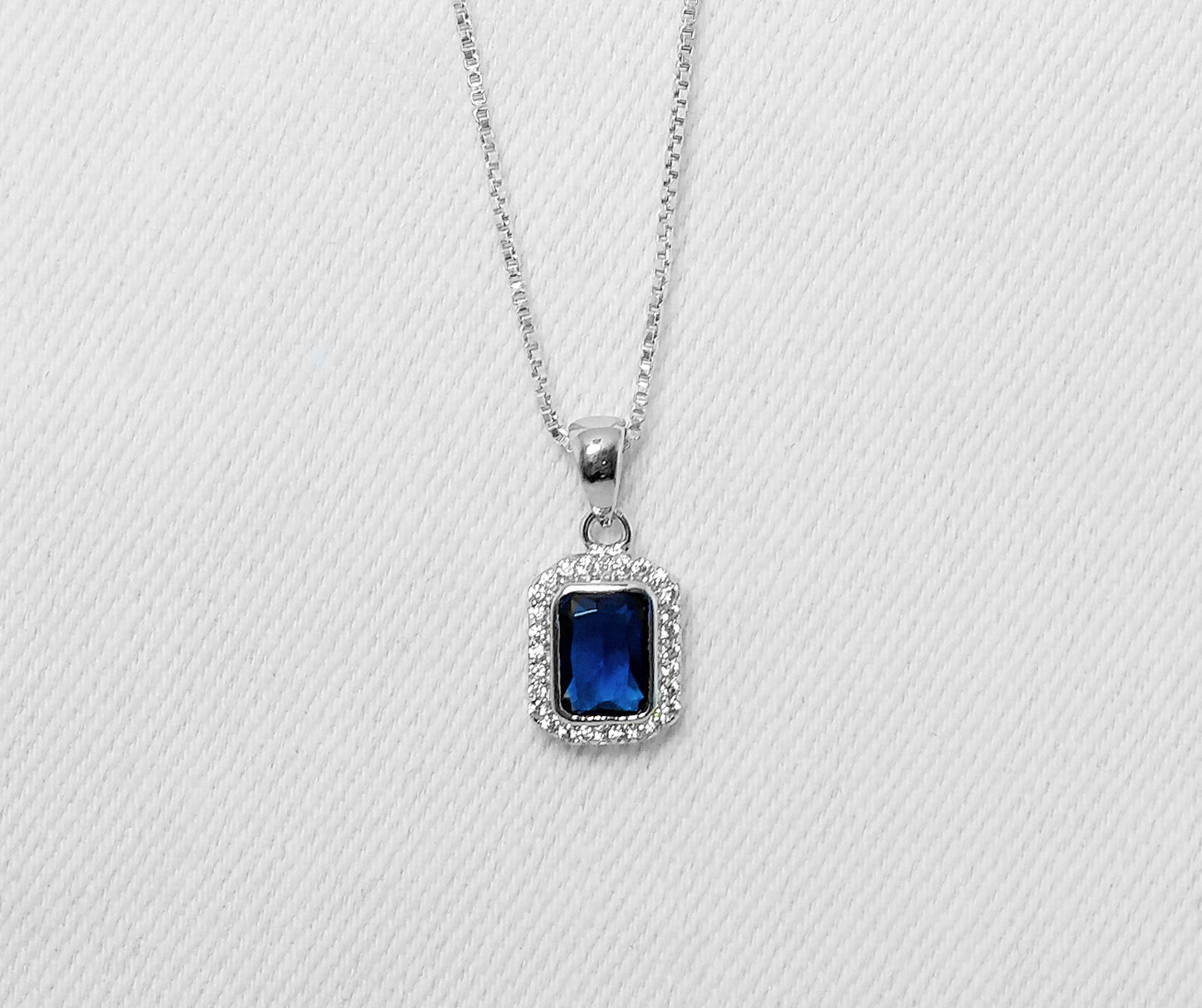 Sterling Silver Pendant with Cubic Zirconia Stones. Deep Blue Colour