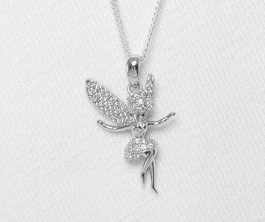 Sterling Silver Fairy Pendant with Cubic Zirconia Stones
