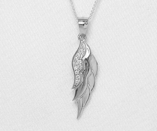 Sterling Silver Angel Wing Pendant with Cubic Zirconia Stones
