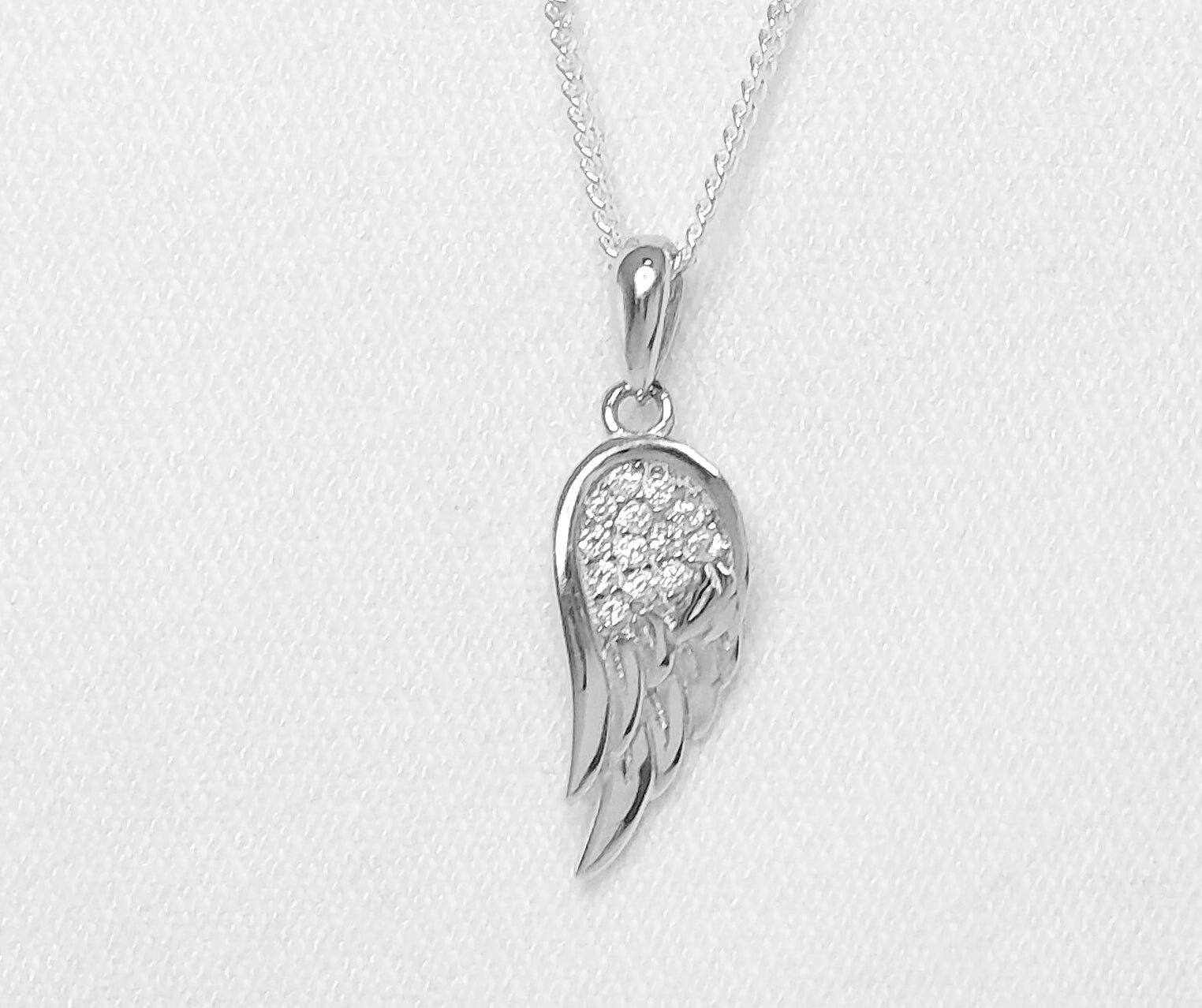 Sterling Silver Angel Wing Pendant with Cubic Zirconia Stones