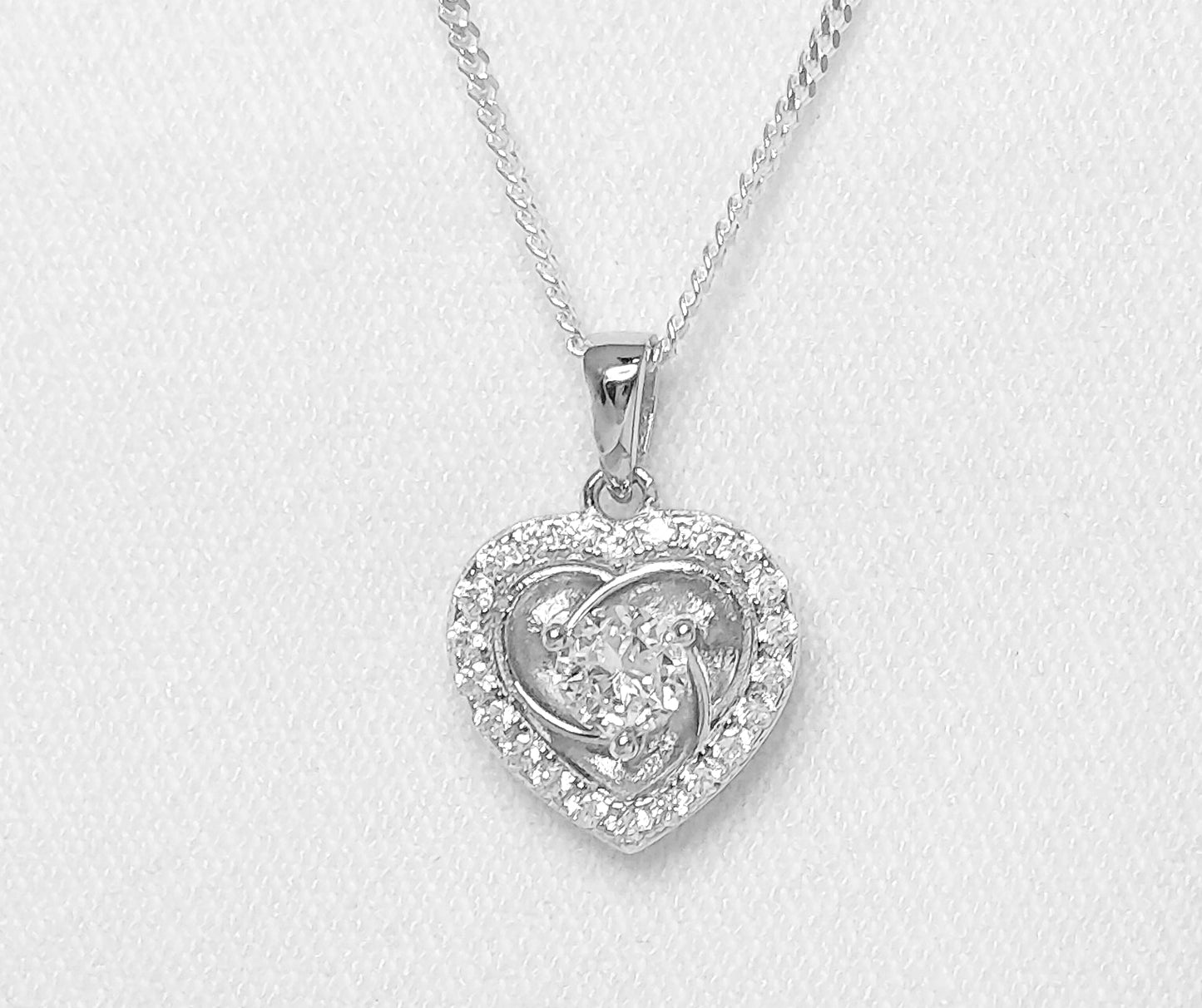 Sterling Silver Heart Pendant with Cubic Zirconia Stones