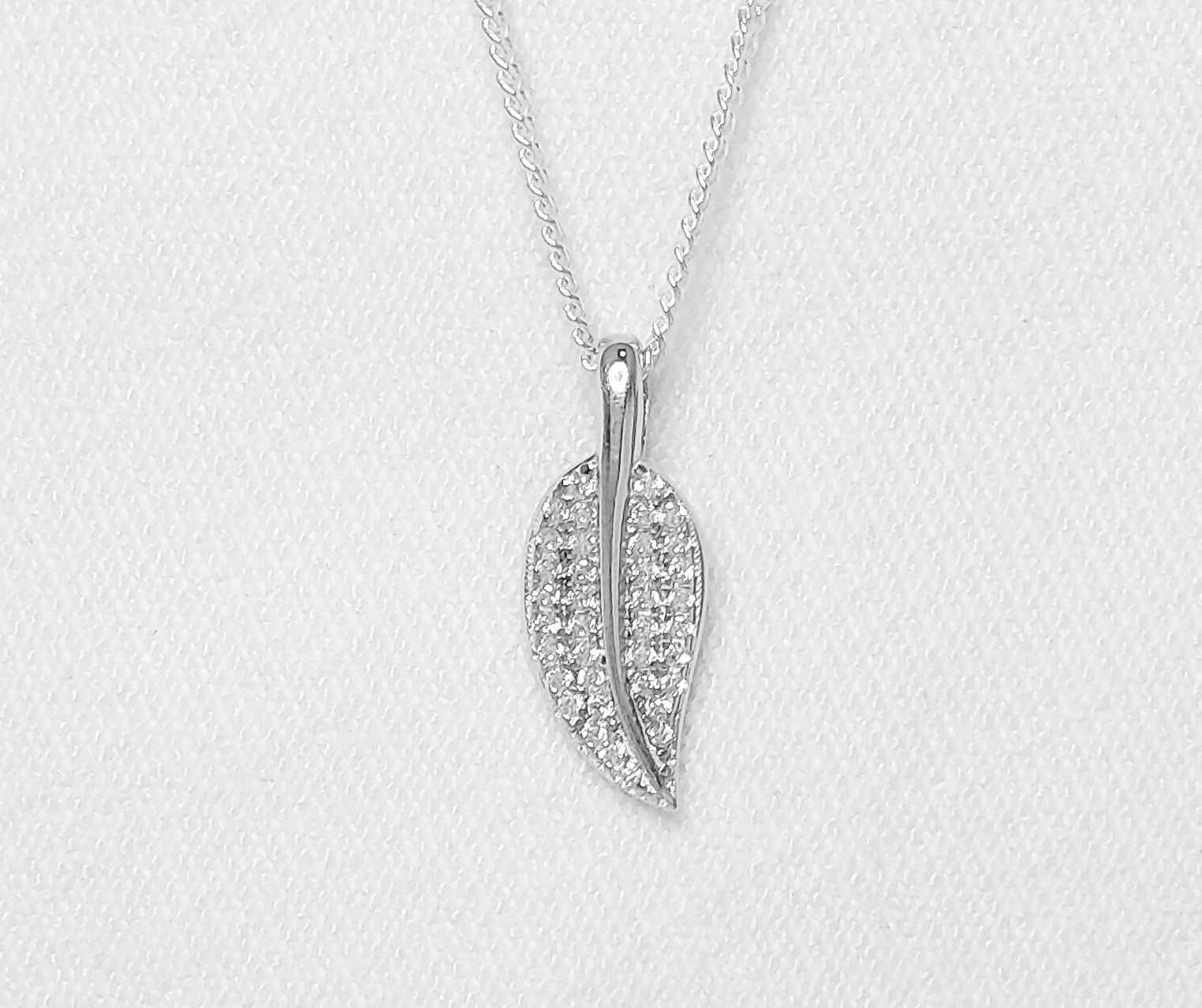 Sterling Silver Leaf Pendant with Cubic Zirconia Stones