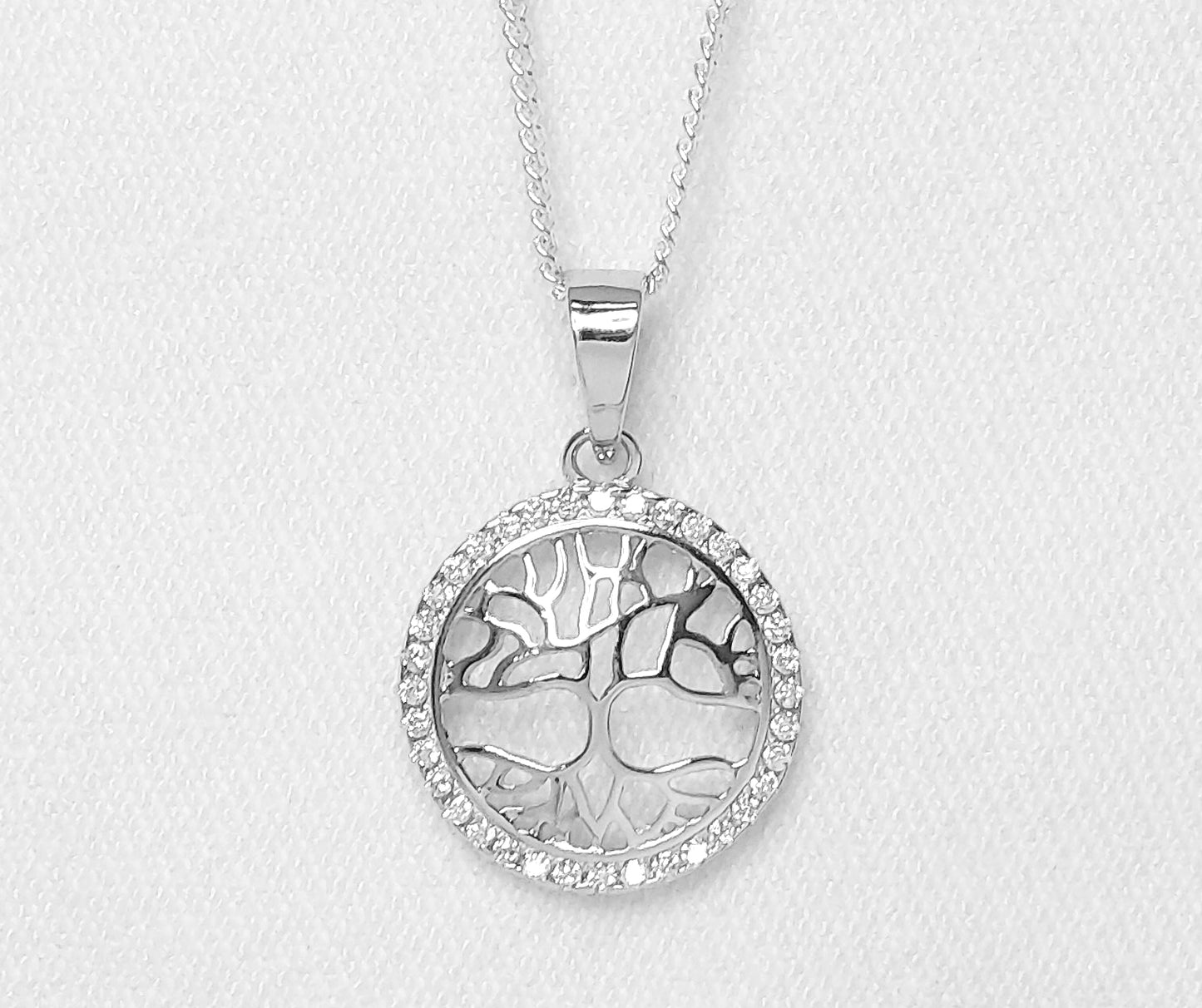 Sterling Silver Tree of Life Pendant with Cubic Zirconia Stones