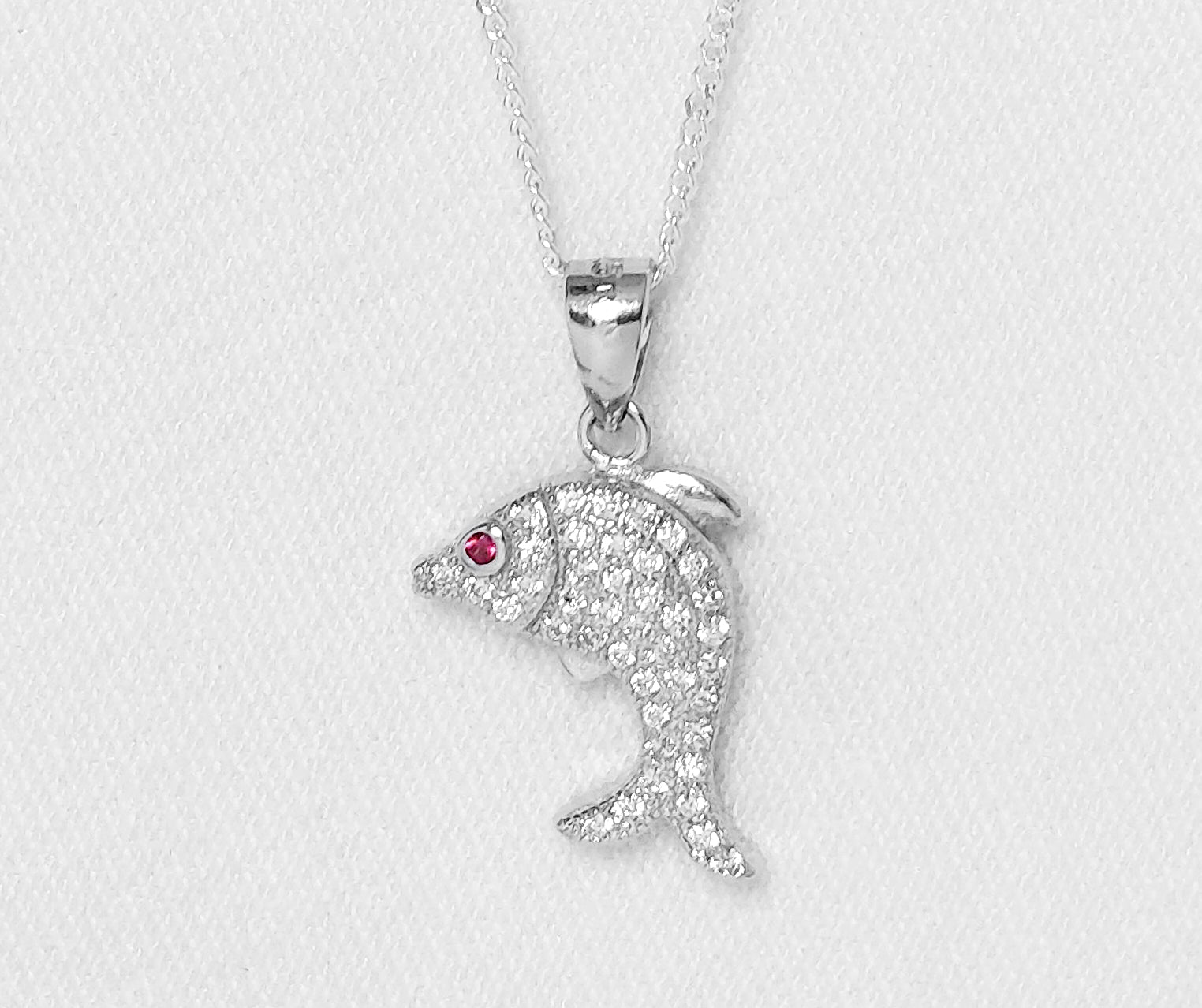 Sterling Silver Fish Pendant With Cubic Zirconia Stones
