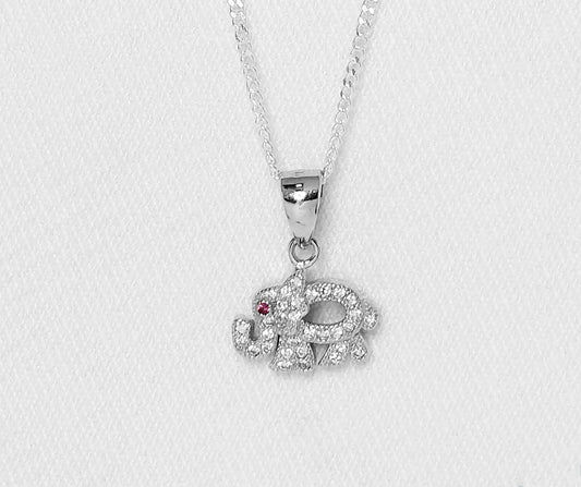 Sterling Silver Elephant Charm Pendant with Cubic Zirconia Stones